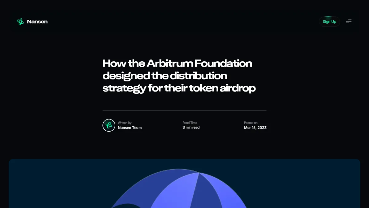 Screenshot of How the Arbitrum Foundation designed its airdrop distribution, Nansen · March 2023